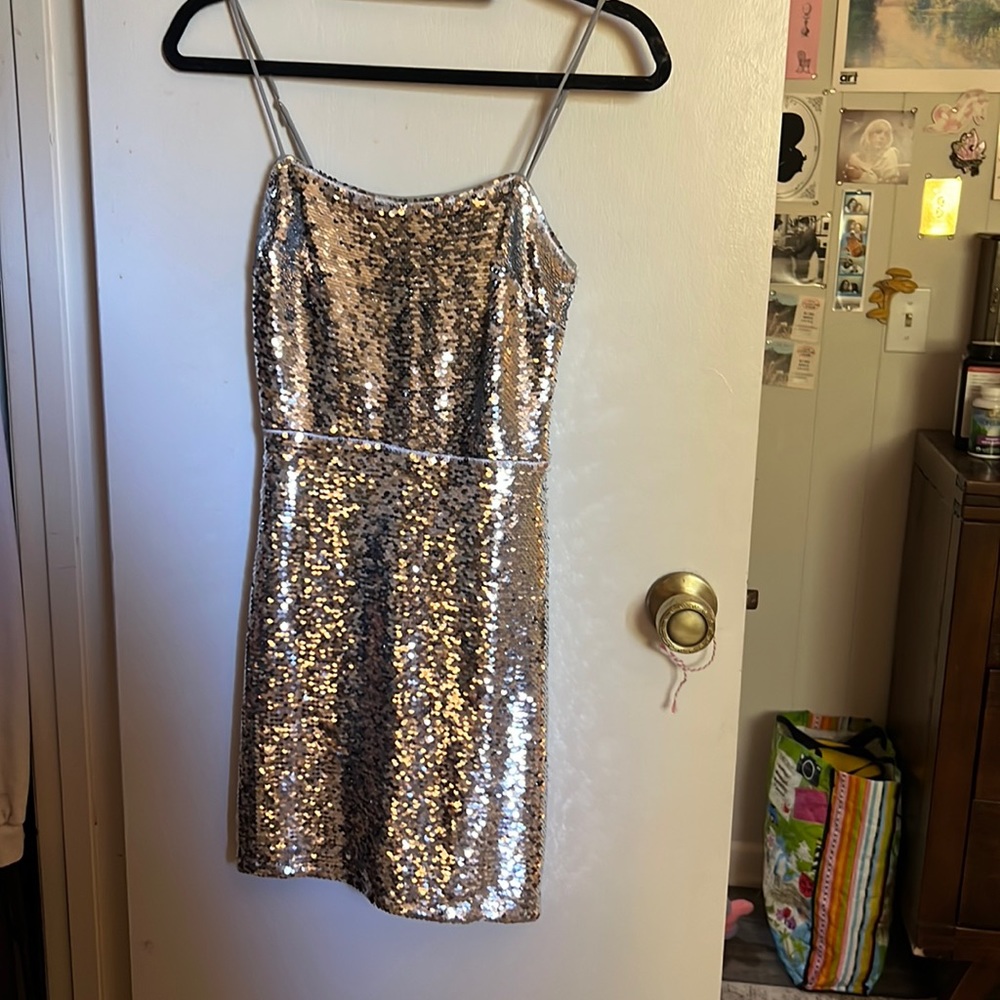 Urban Outfitters Disco Sequin Dress Silver XS